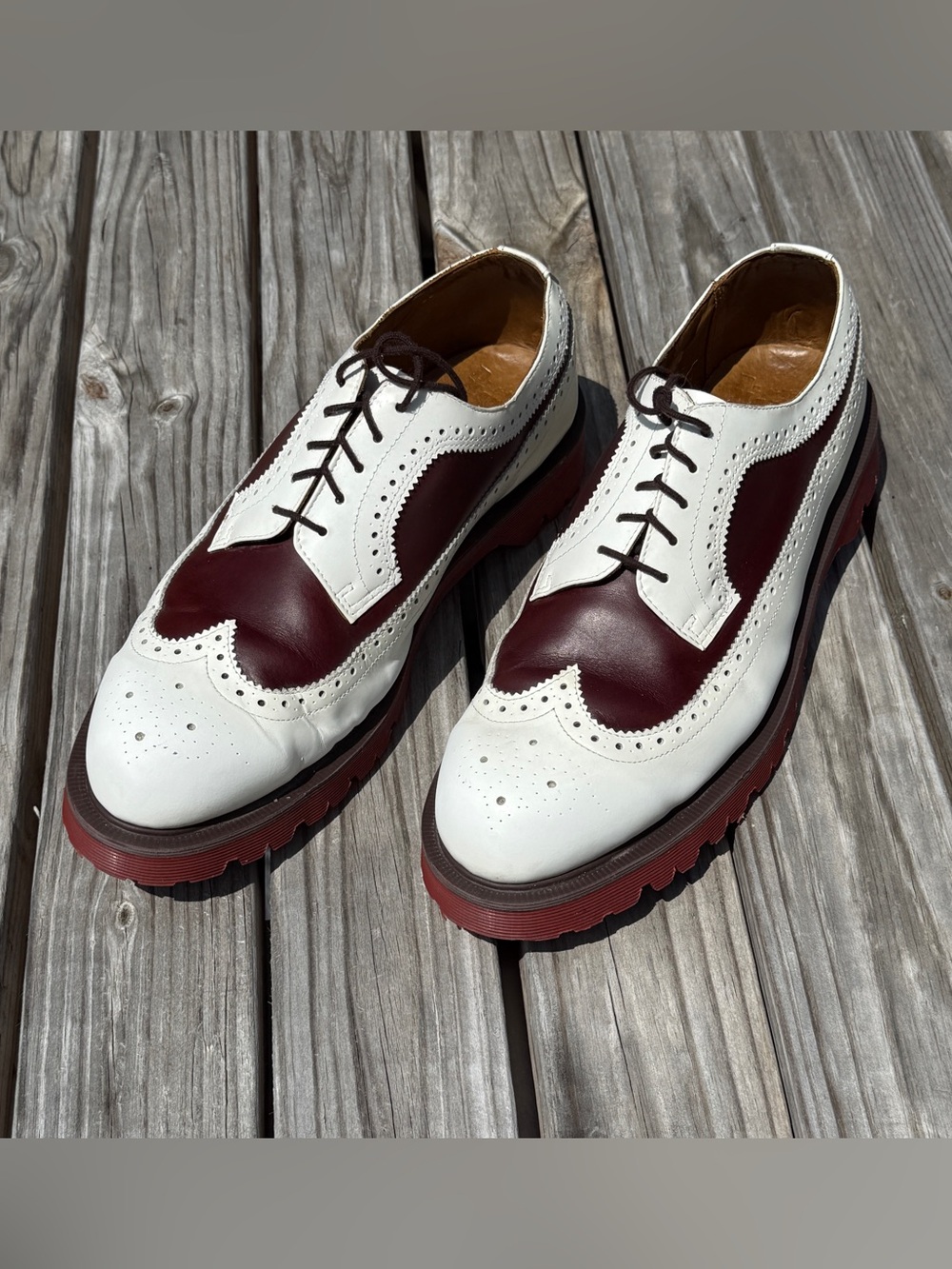 Dr. Marten’s Two-Tone Wingtip Brogue Leather Shoes in White and Brown